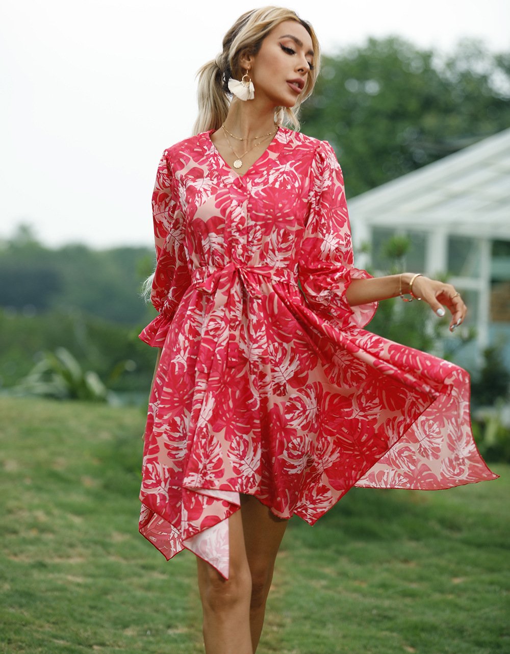 Women Summer Half Sleeves Mini Dresses-STYLEGOING