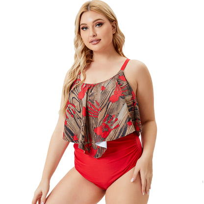Red Ruffled Red Two Pieces Plus Sizes Summer Swimsuits