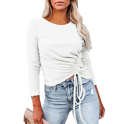 Women Drawstring Fall Long Sleeves T Shirts-STYLEGOING