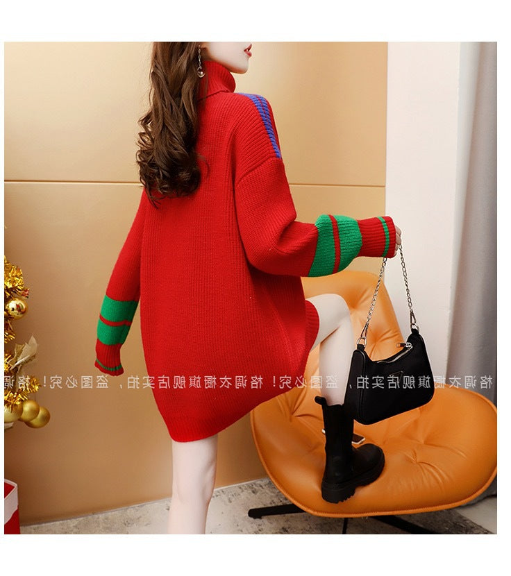 Merry Christmas Turtleneck Tree Design Women Knitting Sweaters