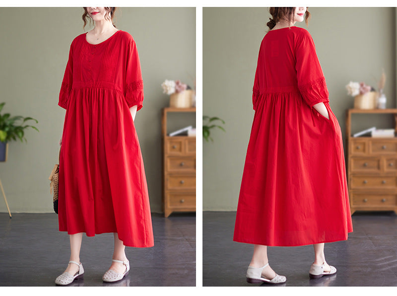 Vintage Embroidery Cotton Women Plus Sizes Dresses