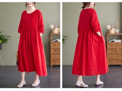 Vintage Embroidery Cotton Women Plus Sizes Dresses