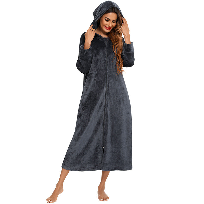Winter Fleece Hoodies Sleepwear with Zipper