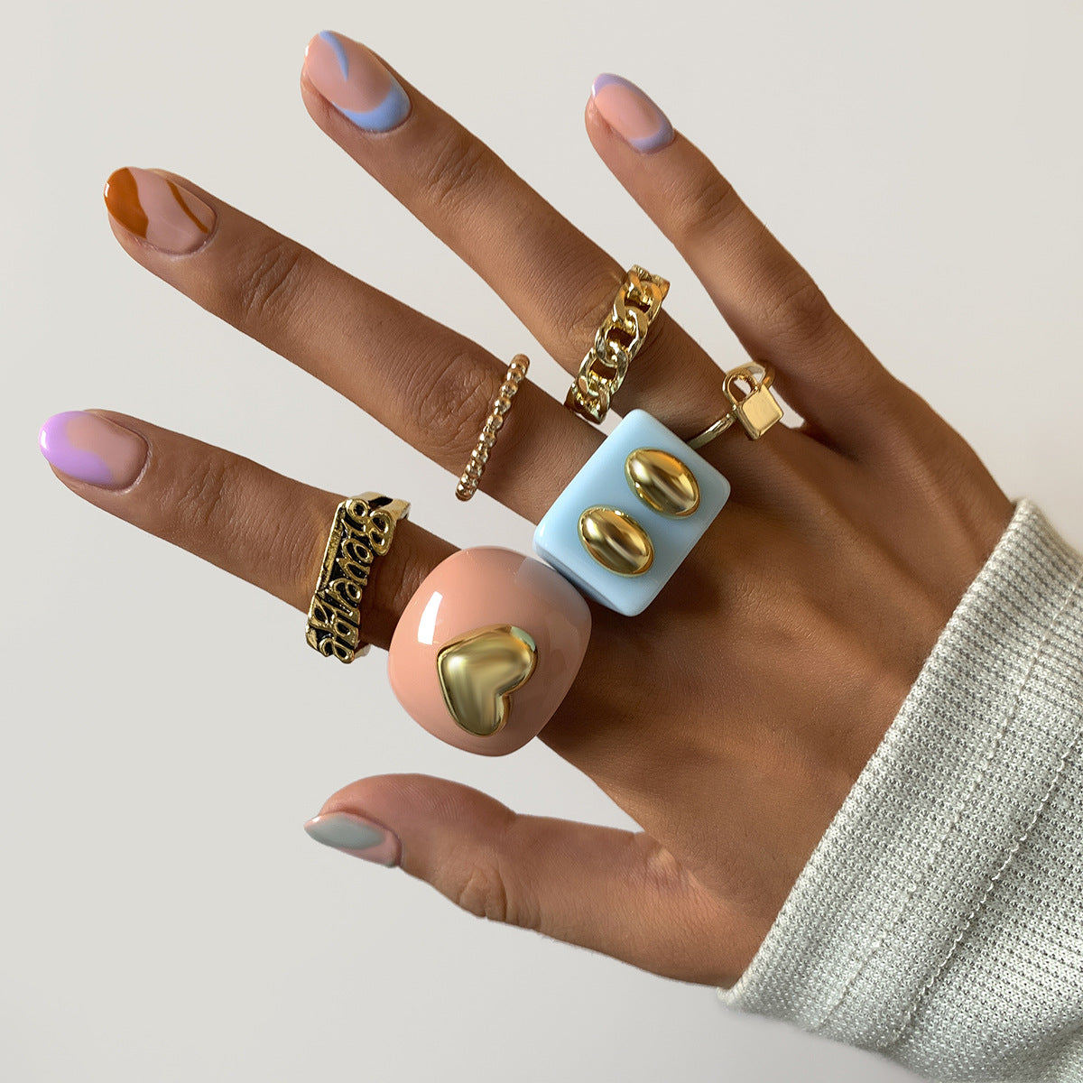 Fashion Sweet Letter Design Women Ring 6pcs/set