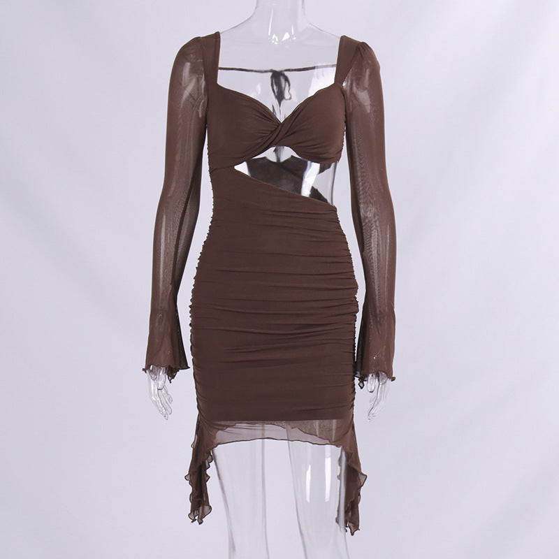 Sexy Tulle Sheath Brown Mini Dresses