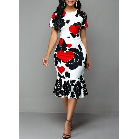 Sexy Round Neck Floral Print Bodycon Sheath Dresses