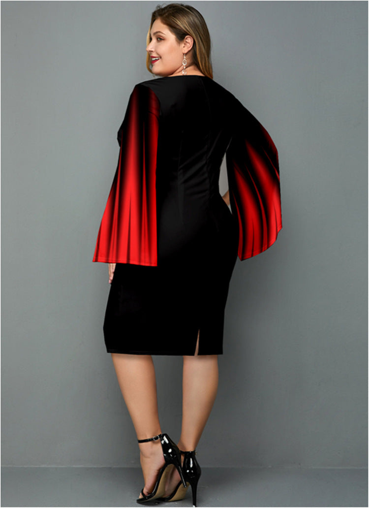 Black Red Irregular Split Front Plus Sizes Women Sheath Dresses