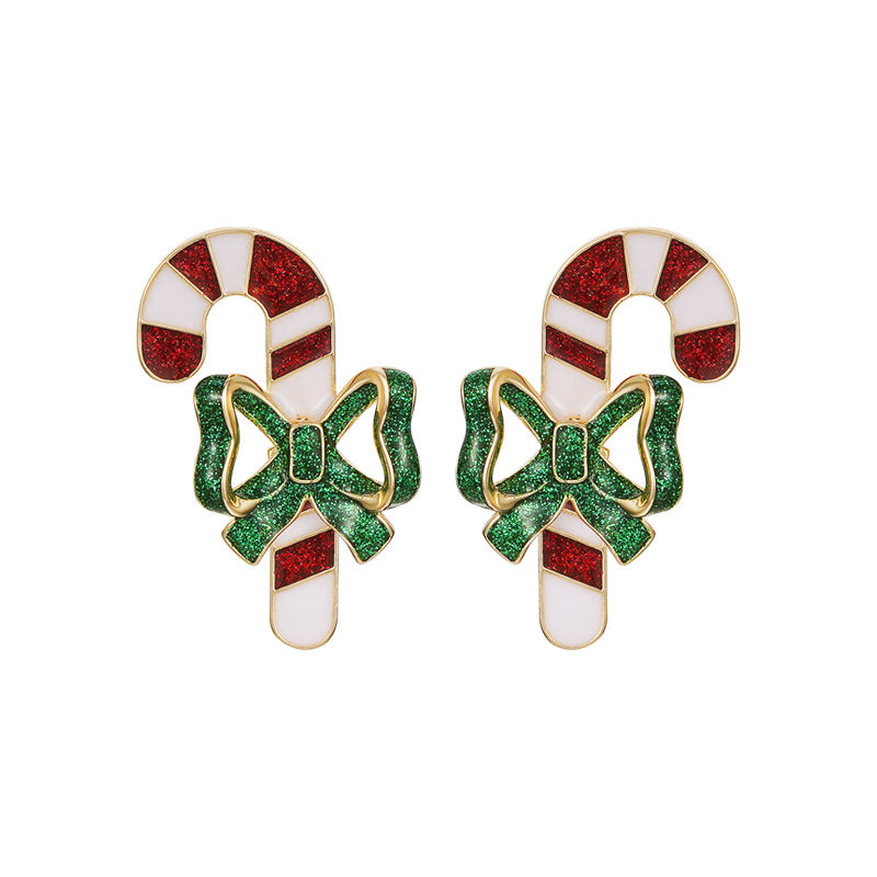 Merry Christmas Walking Stick Design Stubs Earrings