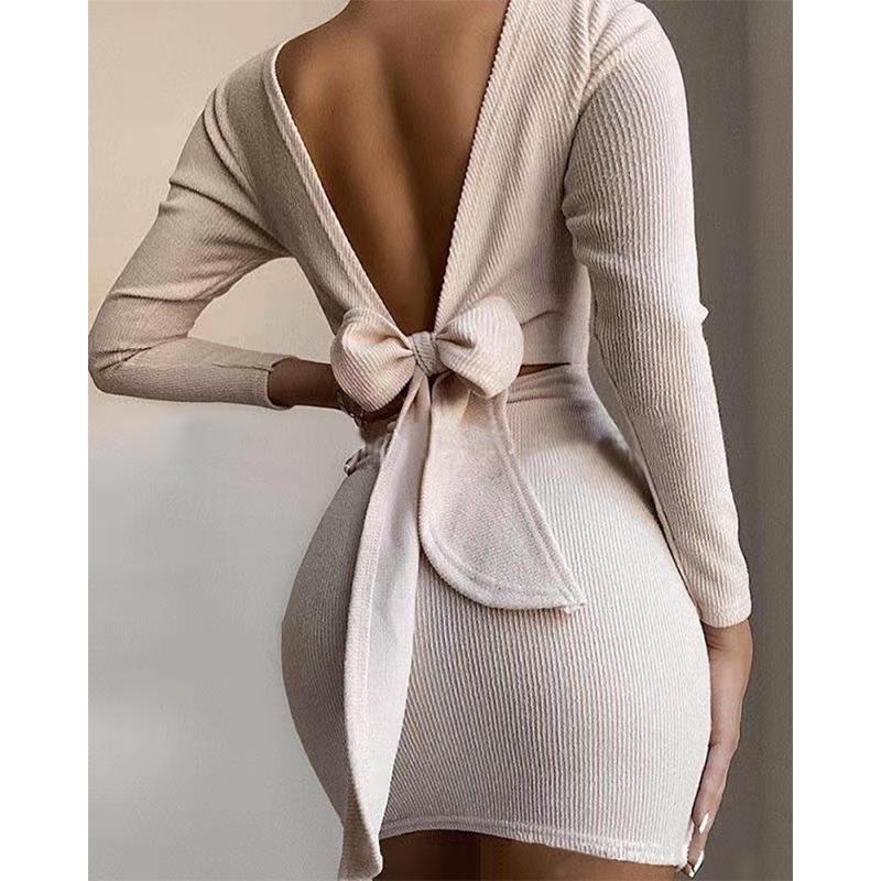 Sexy Bowknot Backless Knitting Mini Dresses--Free Shipping at meselling99