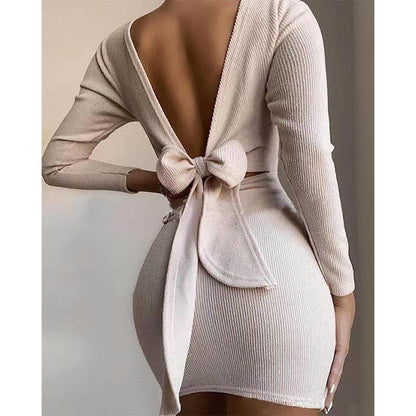 Sexy Bowknot Backless Knitting Mini Dresses--Free Shipping at meselling99