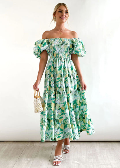 Casual Off The Shoulder Floral Print Long Dresses