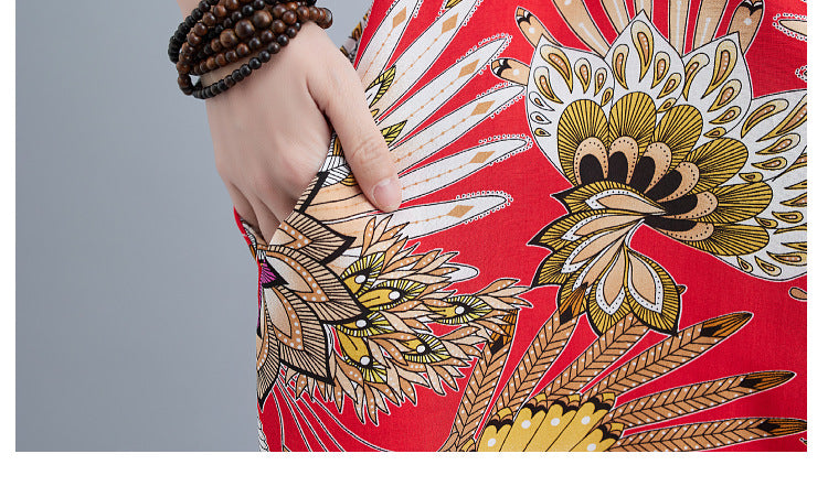 Casual Floral Print Red Plus Sizes Maxi Dresses