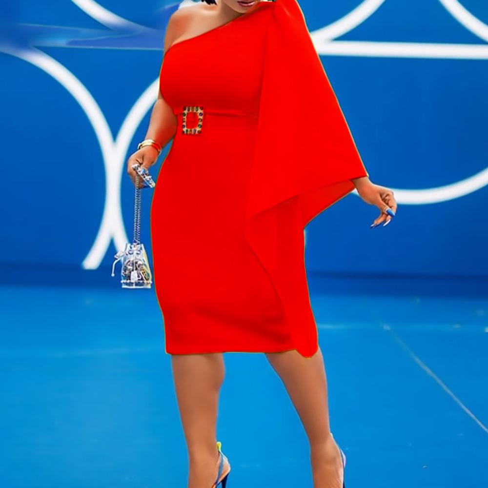 One Shoulder High Waist Plus Sizes Sexy Women Dresses-STYLEGOING