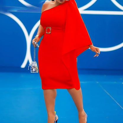 One Shoulder High Waist Plus Sizes Sexy Women Dresses-STYLEGOING