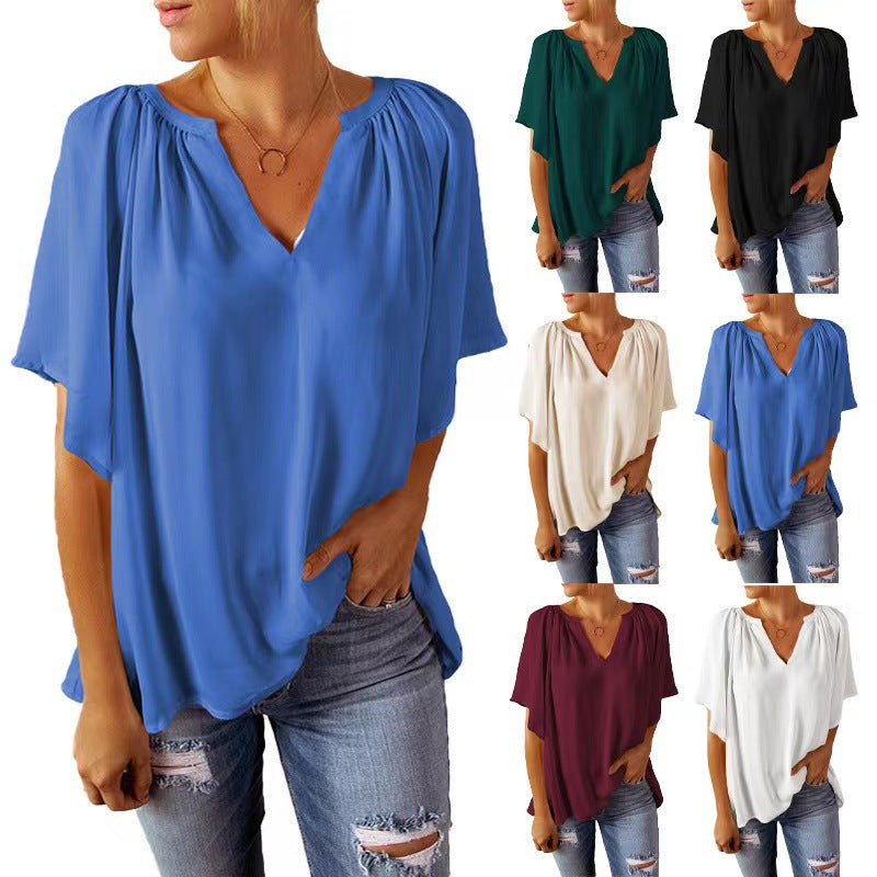 Leisure Summer Chiffon Women Short Sleeves T Shirts