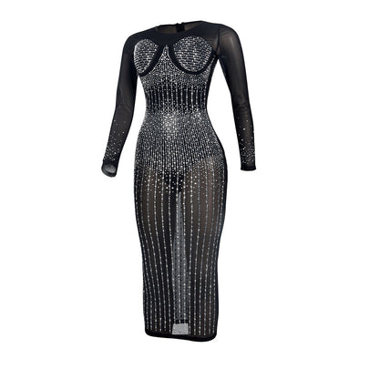 Sexy Diamond Inlay Long Sleeves Night Party Dresses