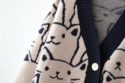 Casual Bear Design Knitted Cardigan Sweaters