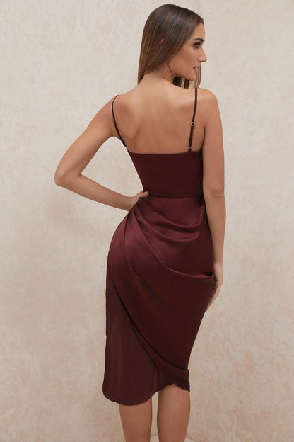 Sexy Split Front Satin Suspender Dresses
