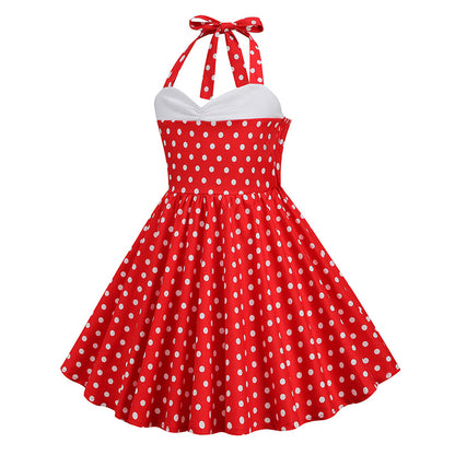 Vintage Dot Print Halter Dresses for Kids