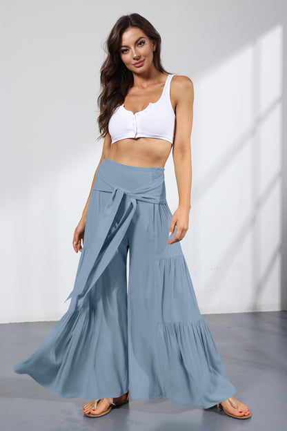 Casual Elastic Waist Wide Legs Pants