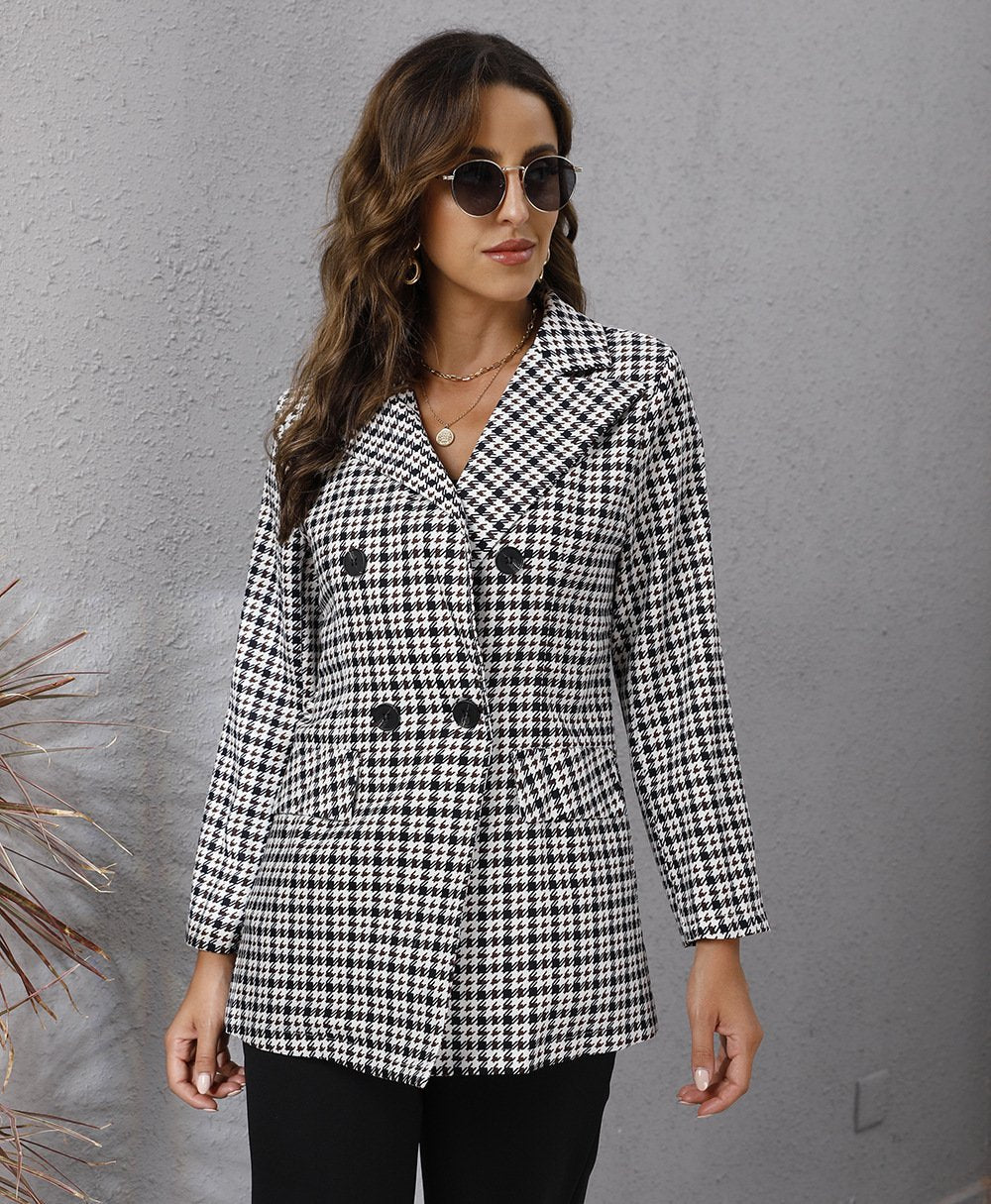 Casual Woemn Plaid Turnover Collar Fall Overcoat-STYLEGOING