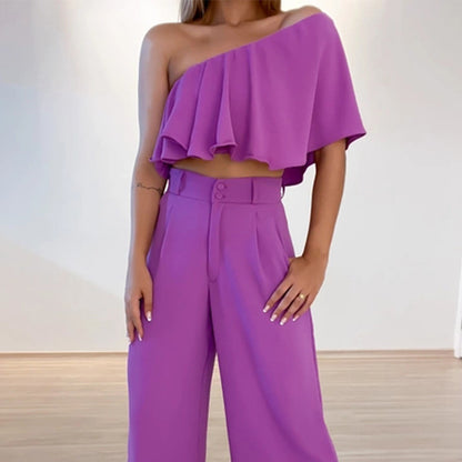 Women Ruffled Design Two Pieces Suits