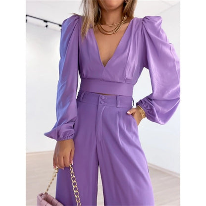 Casual High Waist Spring Wide Legs Women Suits