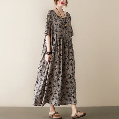 Vintage Leaf Print Plus Sizes Women Dresses