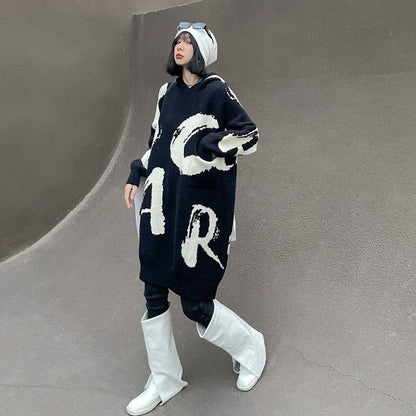 Cozy Letter Print Long Knitting Dresses