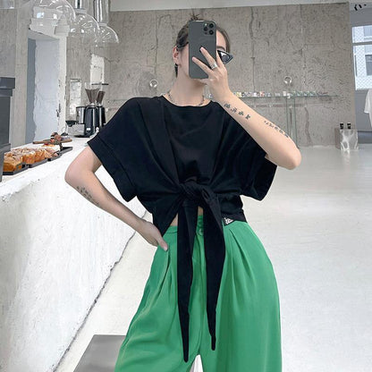Women Summer Short Sleeves Loose Short T Shirts-STYLEGOING