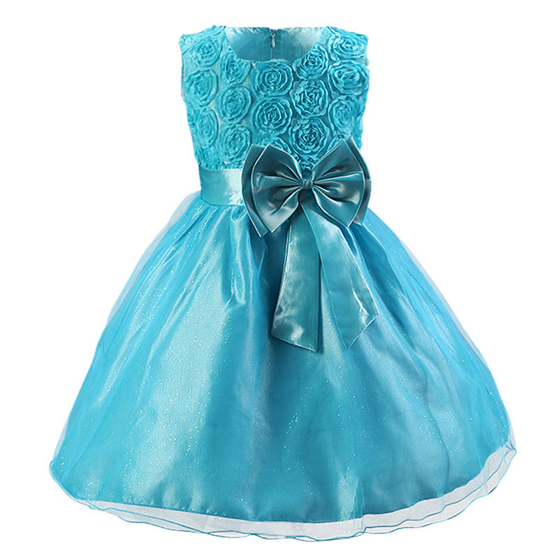 3D Rose Flower Princess Girls Dresses