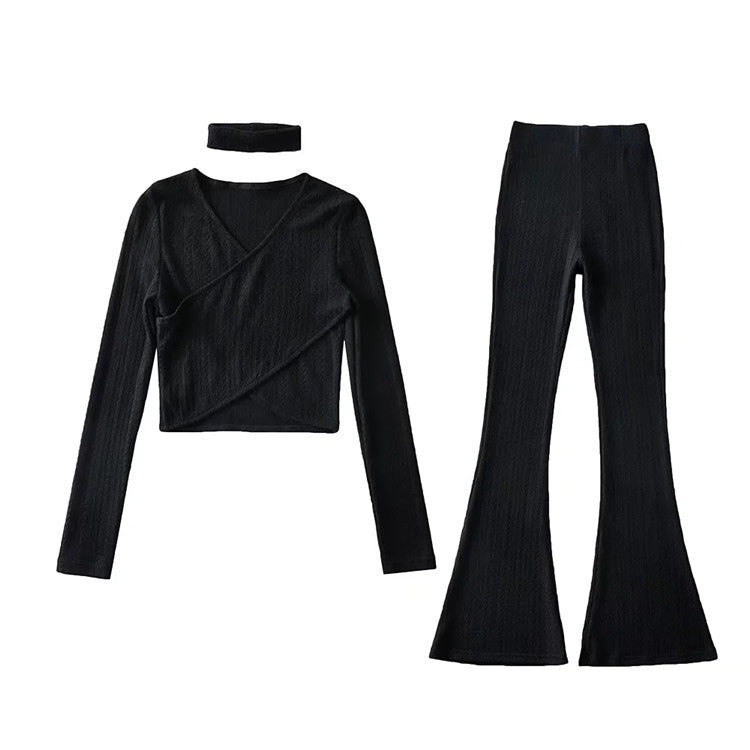 Sexy Designed Knitting Tops and High Waist Trumpet Pants