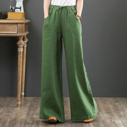 Vintage Cotton High Waist Wide Leg Pants for Women