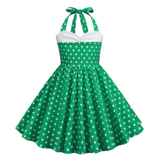 Vintage Dot Print Halter Dresses for Kids