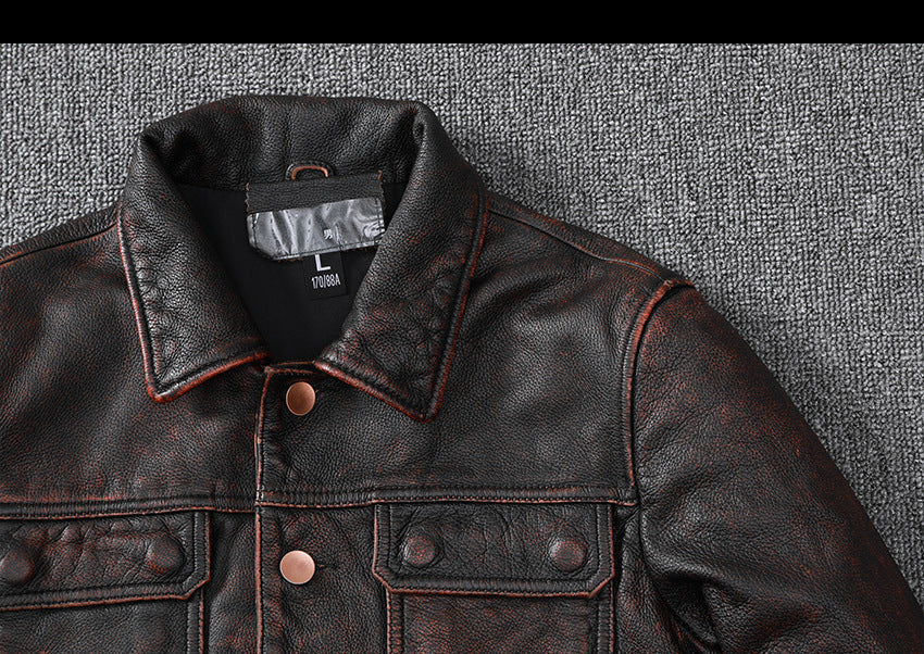 Vintage Cowhide Leather Overcoats Jackets for Men