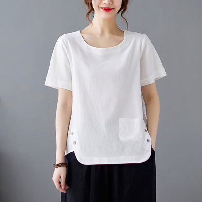 Casual Linen Short Sleeves Women Blouses