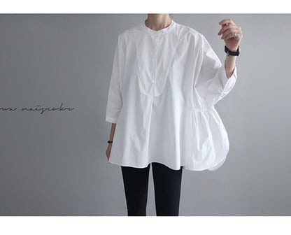 Women Irregular 3/4 Length Sleeves White Shirts