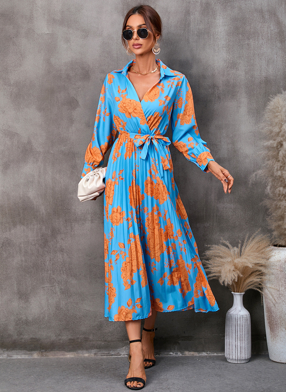 Elegant Floral Print Long Sleeves Fall Dresses