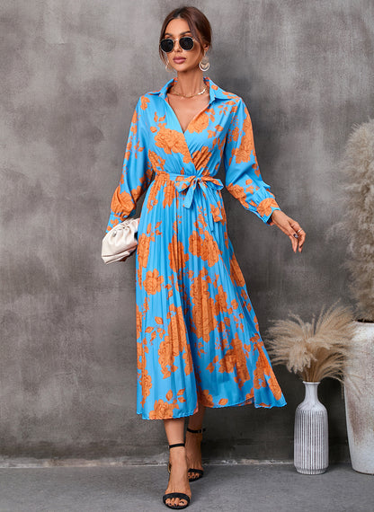 Elegant Floral Print Long Sleeves Fall Dresses