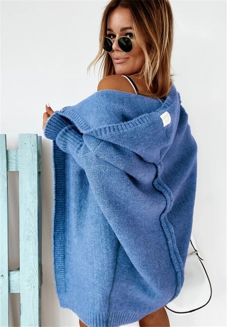 Women Knitting Batwing Sleeved Hoody Sweaters-STYLEGOING