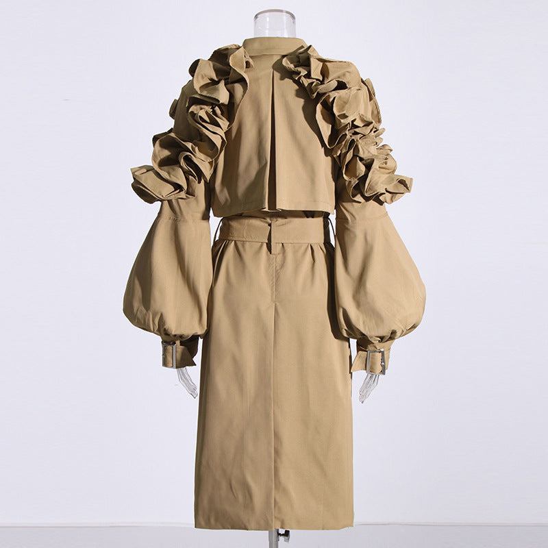 Designed Ruffled Long Sleeves Women Wind Break Coats