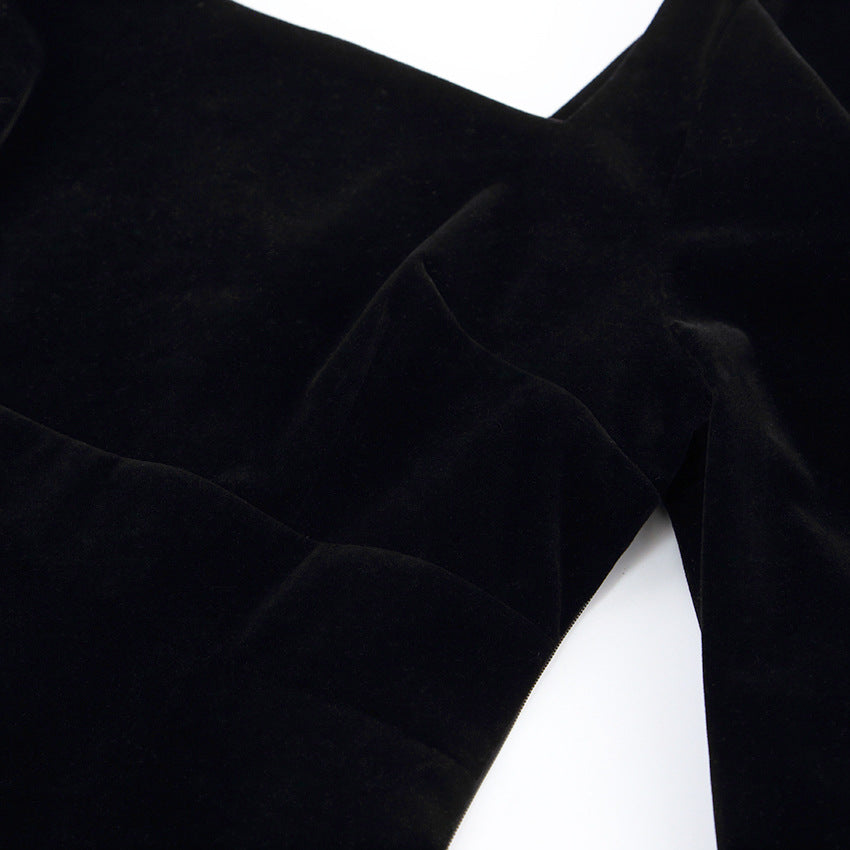 Women Puff Sleeves Black Fall Short Dresses