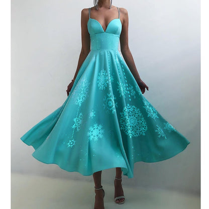 Sexy Christmas Floral Print Backless Women Strapless Dresses