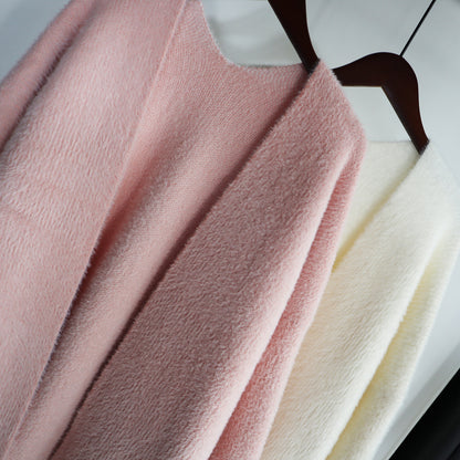 Classy Women Mink Wool Design Long Outerwear