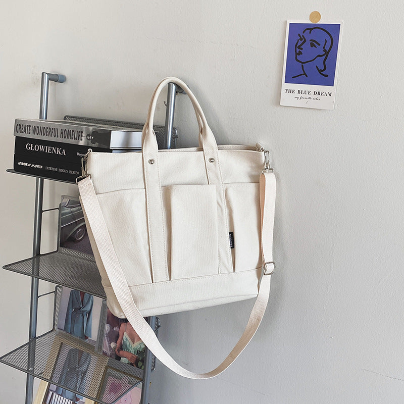 Women Large Storage Multi Pockets Canvas Mom Tote Handag