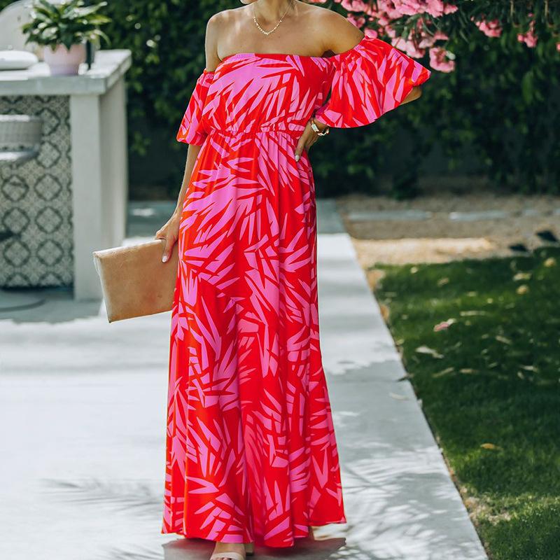 Red Summer One Shoulder Holiday Dresses-STYLEGOING