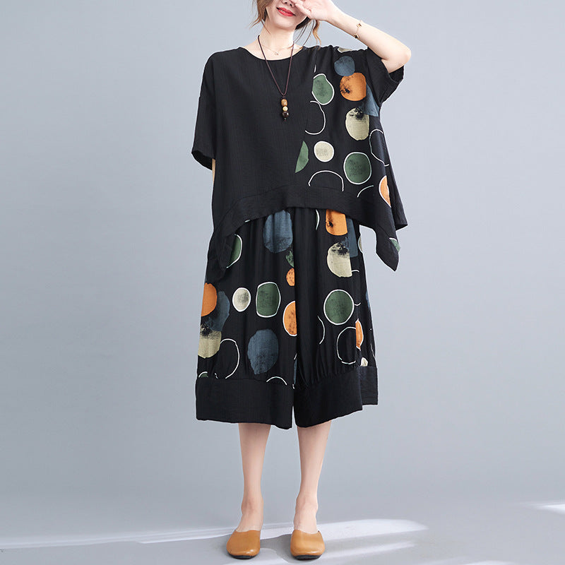 Casual Summer Irregular T Shirts and Wide Legs Cropped Pants