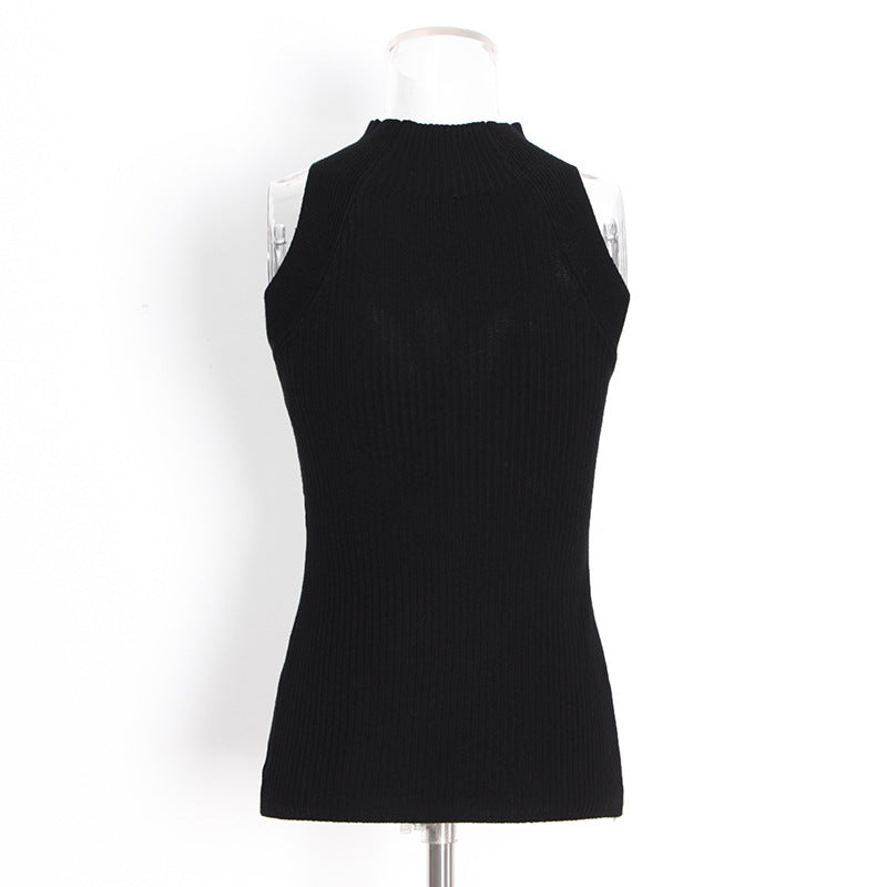 Designed High Neck Irregular Women Knitted Tank Tops