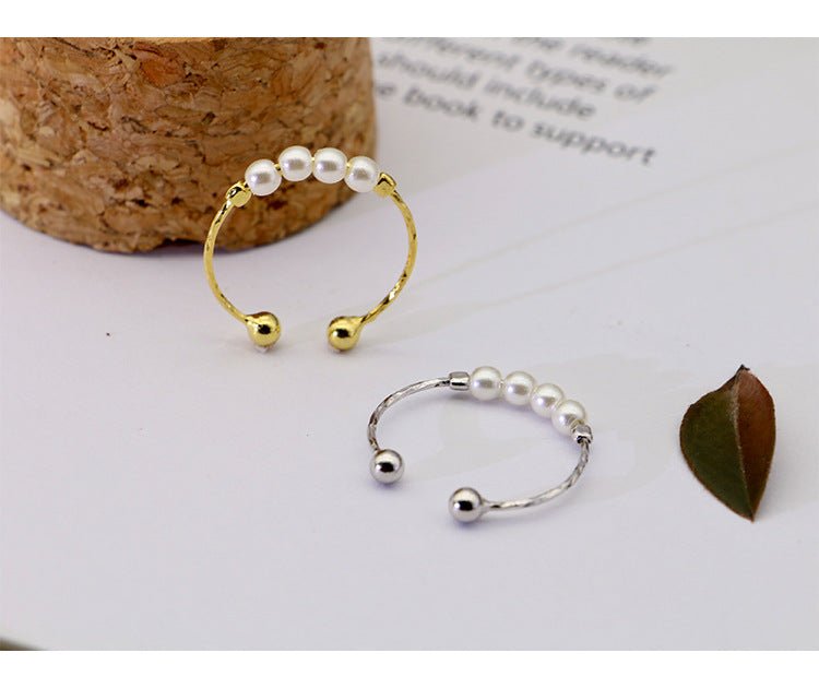 Pearl Beads Design Silver Tail Ring for Women