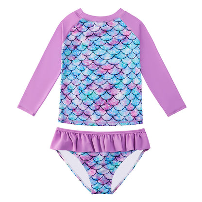 3D Fish Scale Design Two Pieces Swimsuits for Girls